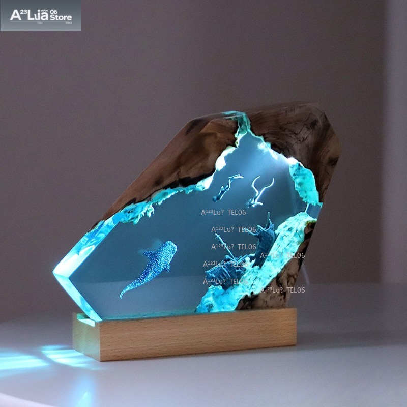 Resin Art With Wood - Houten hars nachtlampje oceaan kunst bureaudecoratie