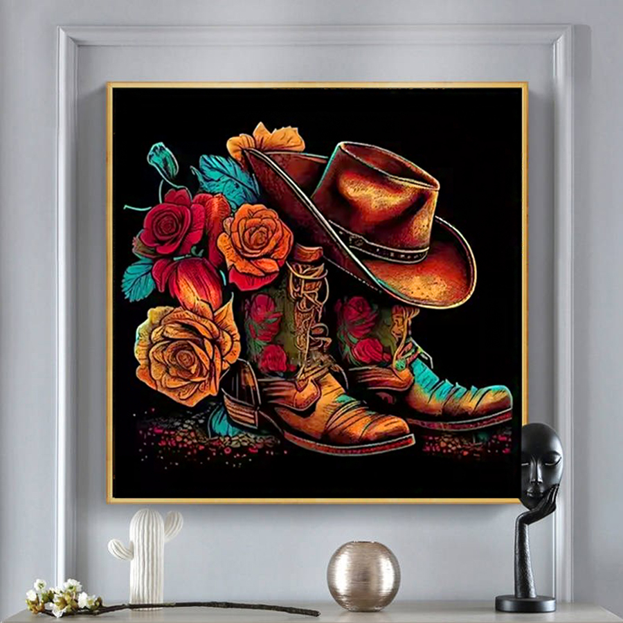 Resin Art Rose - Cowboyhoed Laarzen Diamant Schilderij Kits Home
