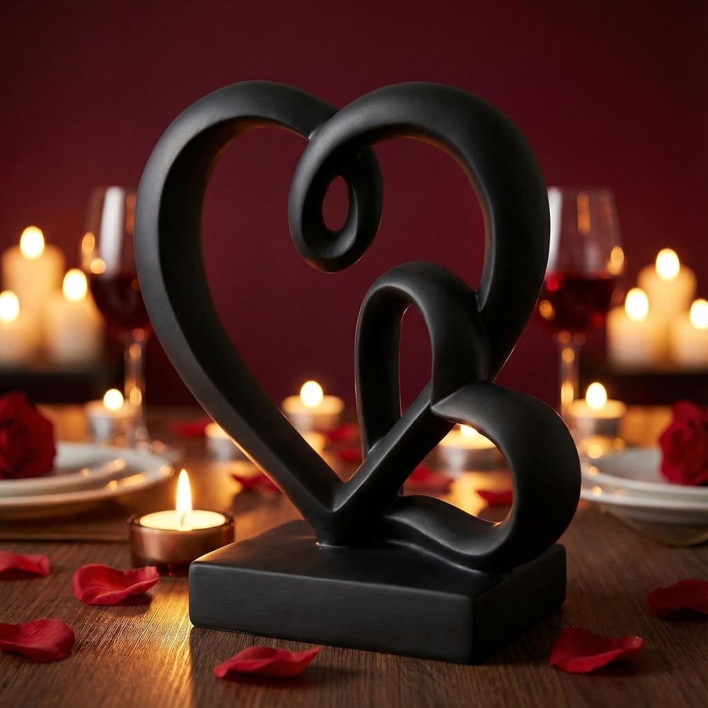 Resin Art With Wood - Huwelijksjubileumgeschenken - Twee harten decoratief harsbeeldje,