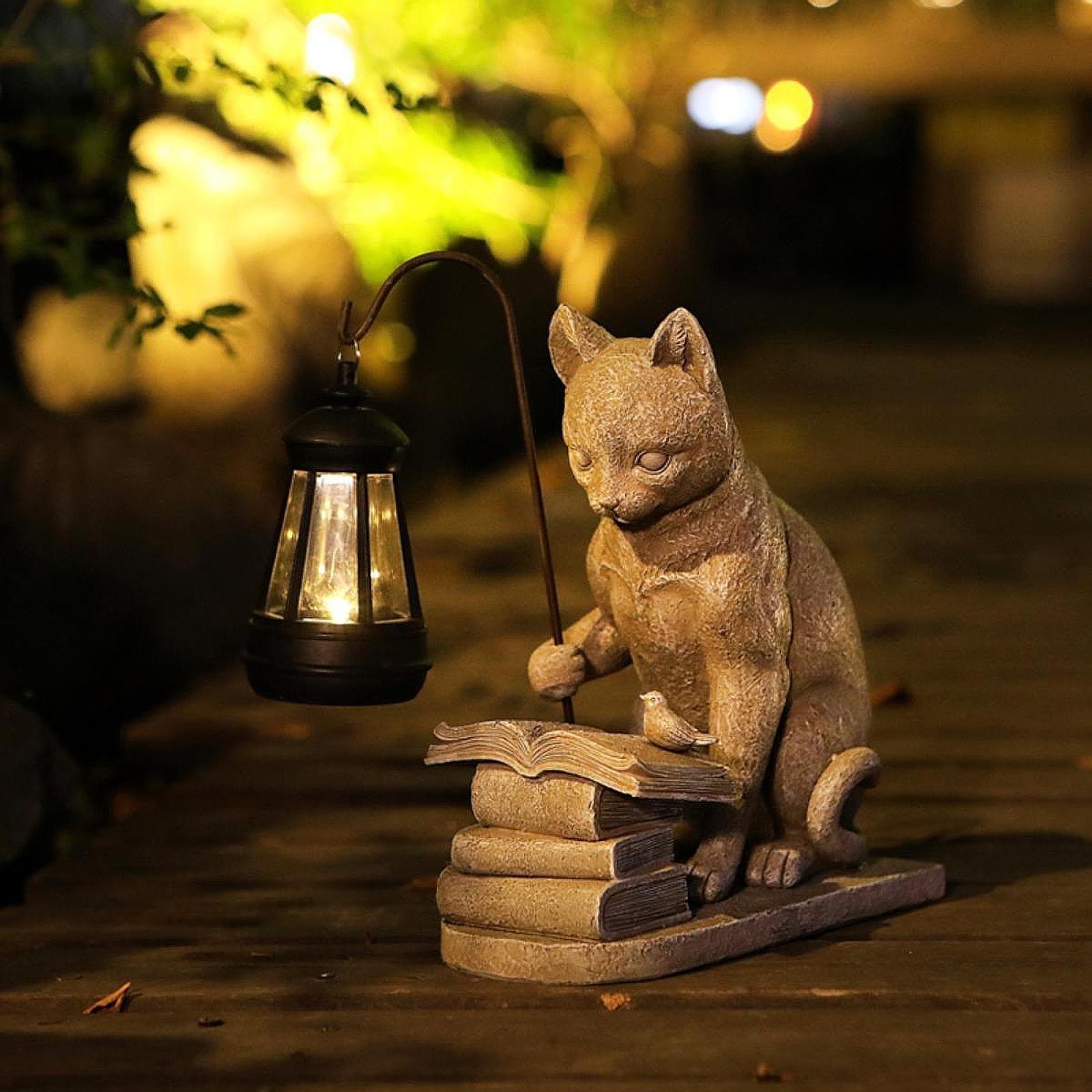 Resin Art Sculptures - Kat Solar Garden Mini Standbeeld Sculptuur