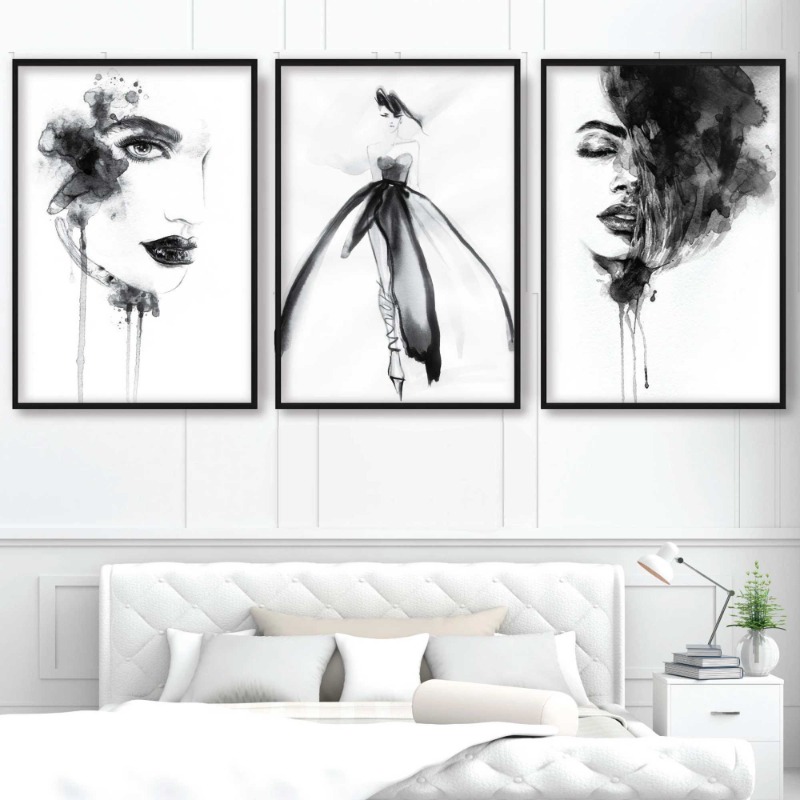 Resin Art Gallery - Inktschildering Mode Zwart-Wit Prints Waterverf Vrouwengezicht