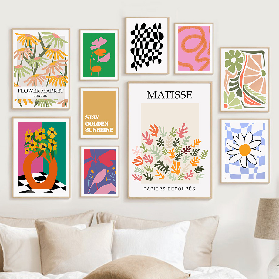 Resin Art Gallery - Abstract Matisse Bloemenmarkt Lijnen Blad Muurkunst